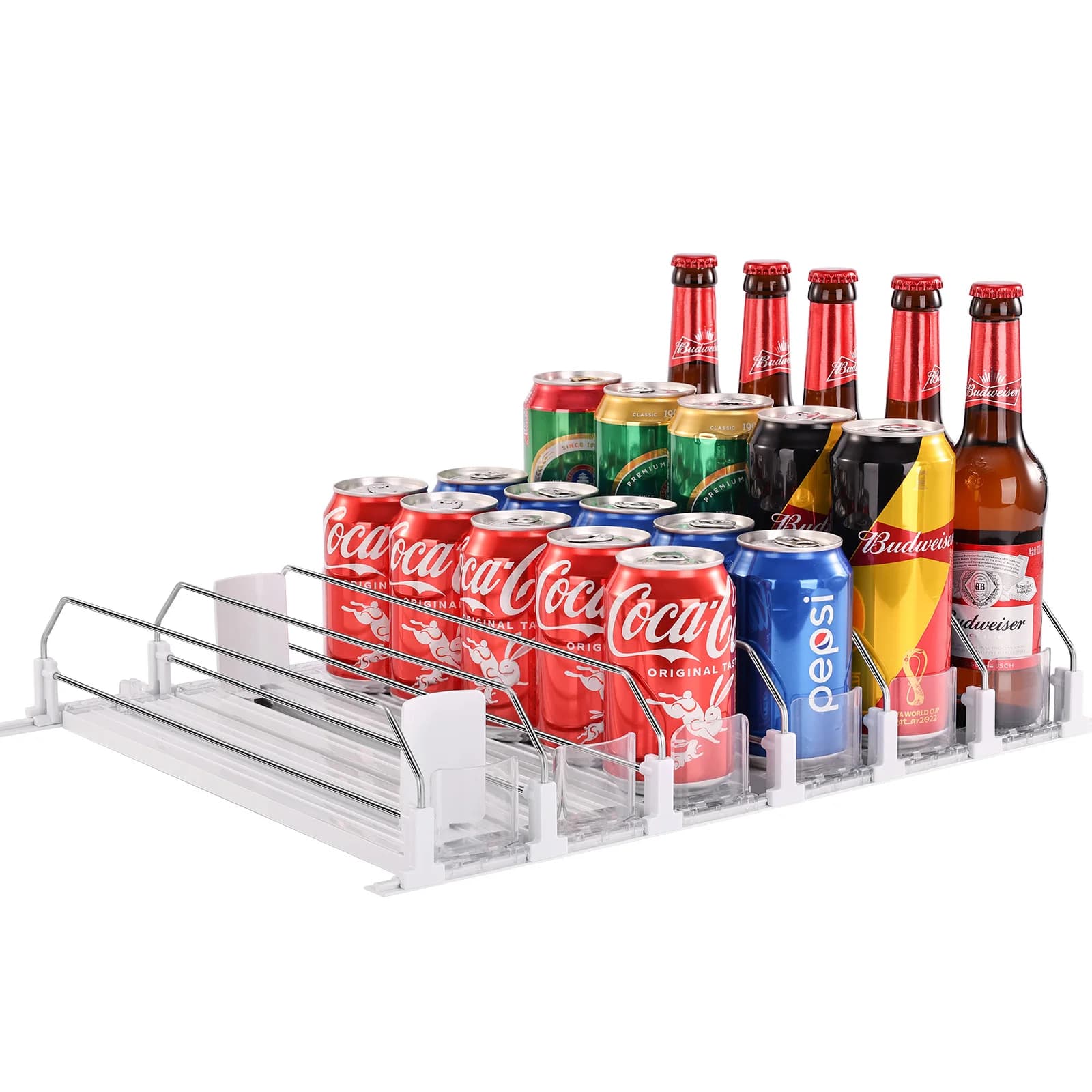Dispenser per lattine di soda con spingitore automatico può contenere 6 file di scaffali per alimenti in scatola per frigorifero da cucina