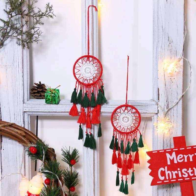 Christmas Dreamcatcher Wind Chime Handmade Macrame Ornament Boho Dream Catcher Wind Bell Hanging Decor Home Ideal Gift for Girl
