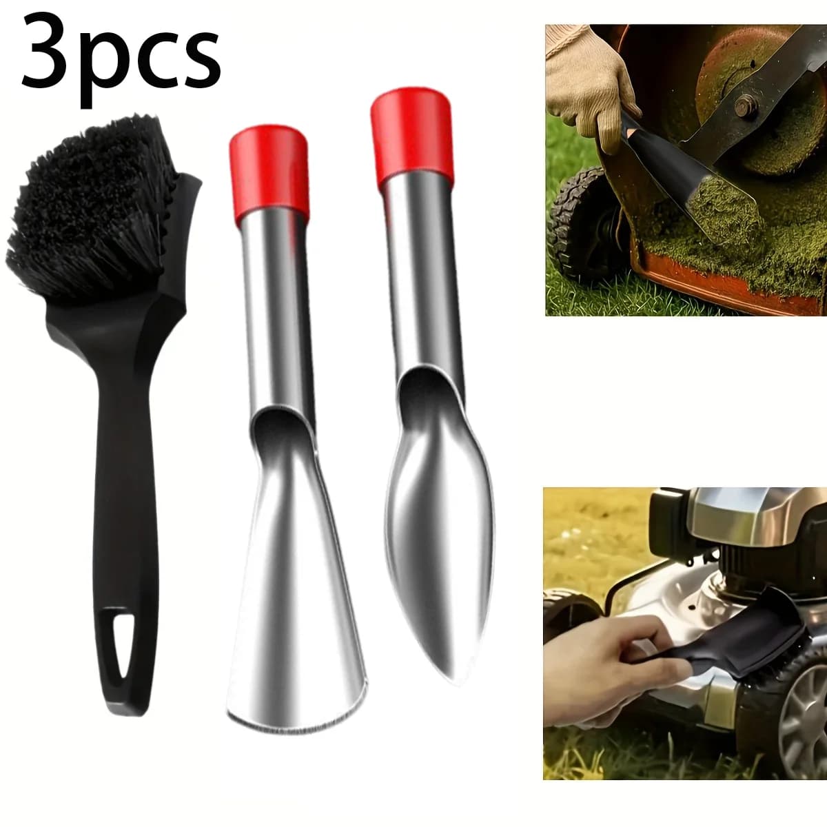 8,66 IN set da 3 pezzi di spazzole raschiatrici per tosaerba, accessori per rifinire e strumenti per la pulizia, manutenzione del giardinaggio