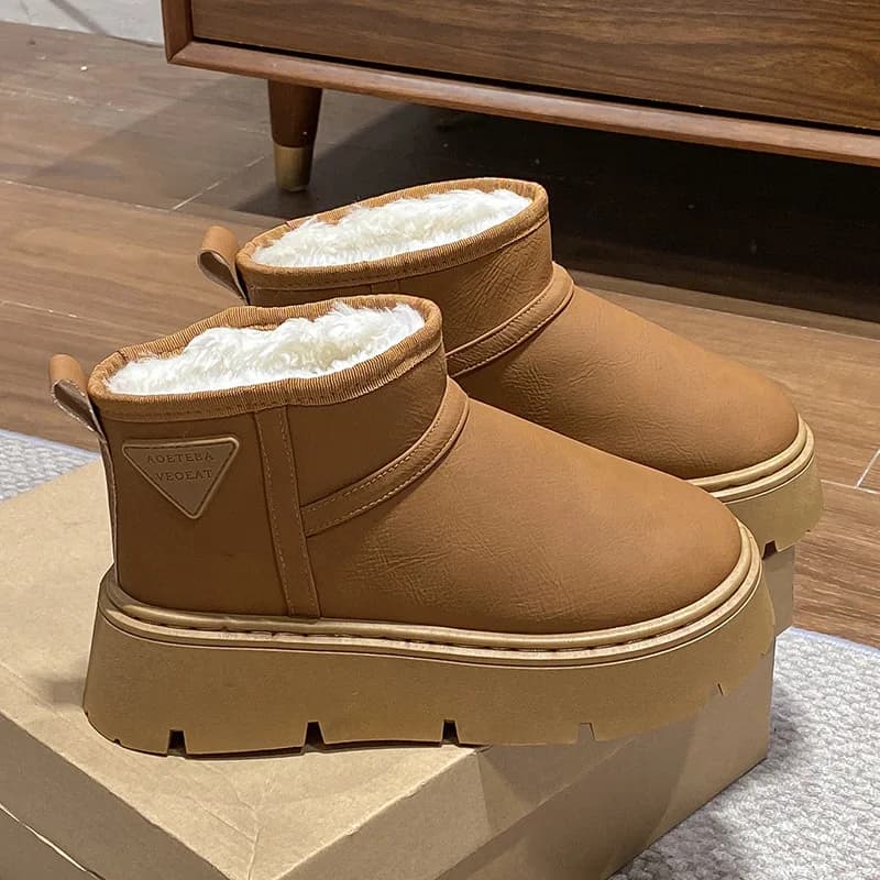 Women's Thick Bottom Snow Boots Winter New Style Cotton Shoes Korean Round Toe Plush Lined Warm Slip-On Cotton Boots