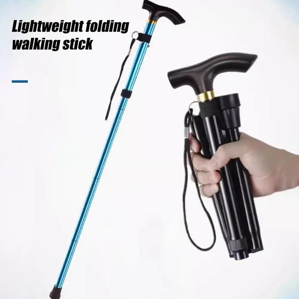 Outdoor Foldable Trekking Stick Ergonomic Handle Folding Climbing Stick Travel Folding Walking Stick Climbing Print