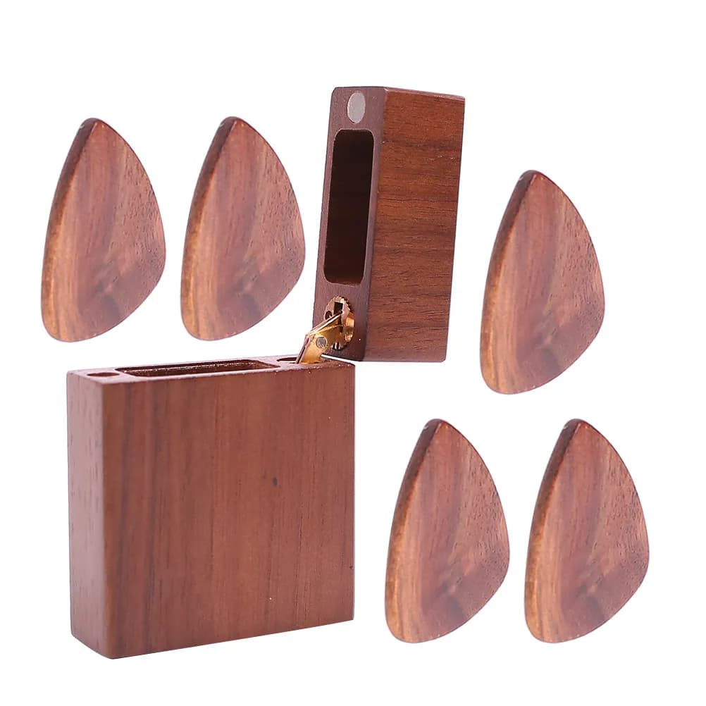 Porta Plettri per Chitarra in Legno di Noce Fatto a Mano, Elegante Organizzatore per Accessori Musicali con Bordi Lisci e Finitura Impeccabile