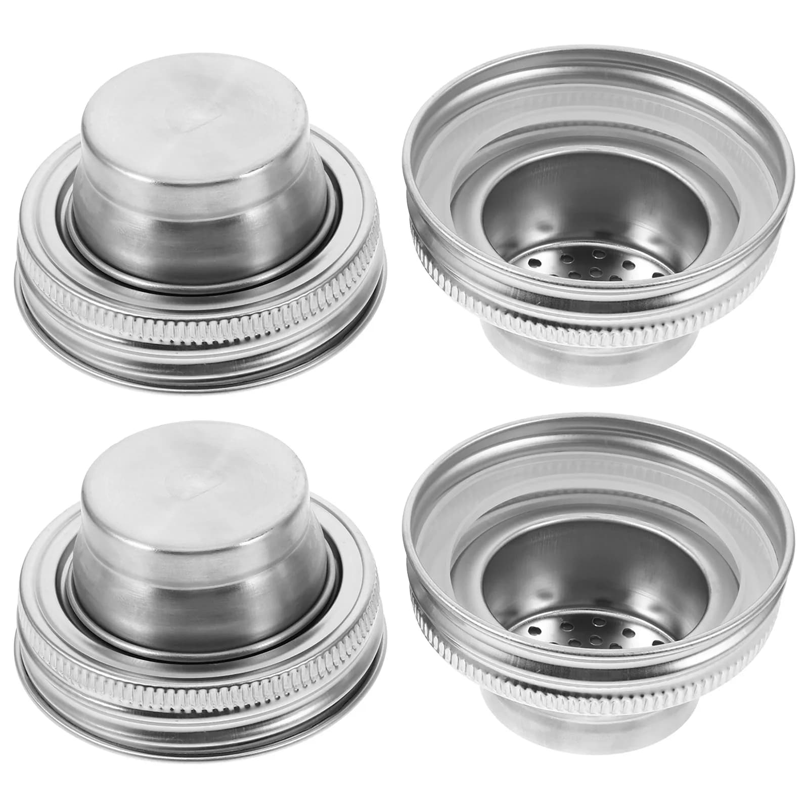 4 Pezzi Coperchi Shaker in Acciaio Inossidabile per Barattoli Mason a Bocca Regolare con Guarnizione in Silicone per Conservazione Fresca di Spezie, Farina, Zucchero, Sale, Pepe