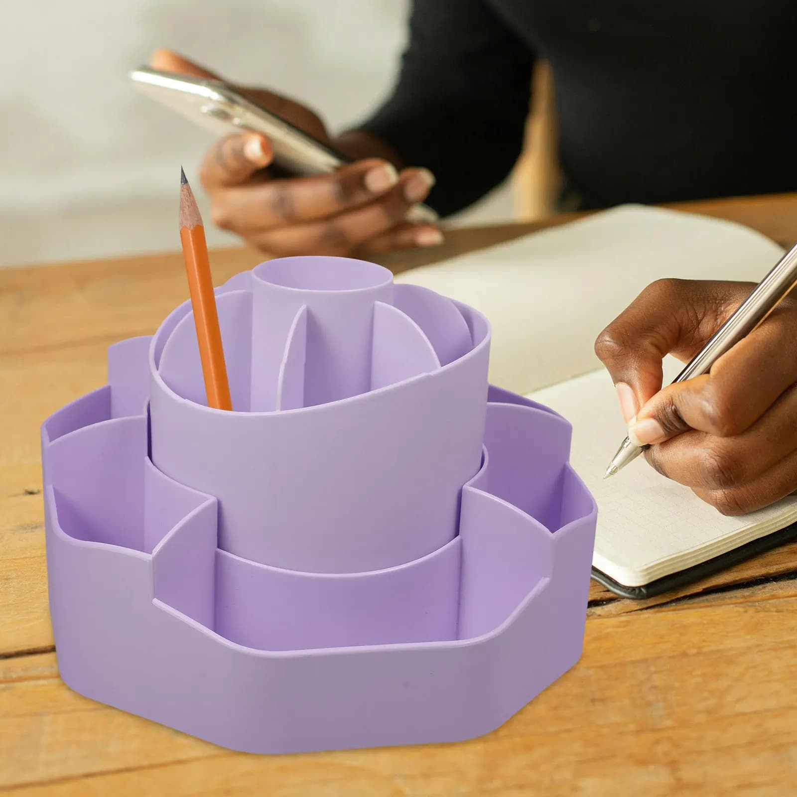 Portapenne Girevole 2in1, Organizzatore da Scrivania, Contenitore per Penne e Pennelli da Trucco, Scatola Multifunzionale per Cancelleria