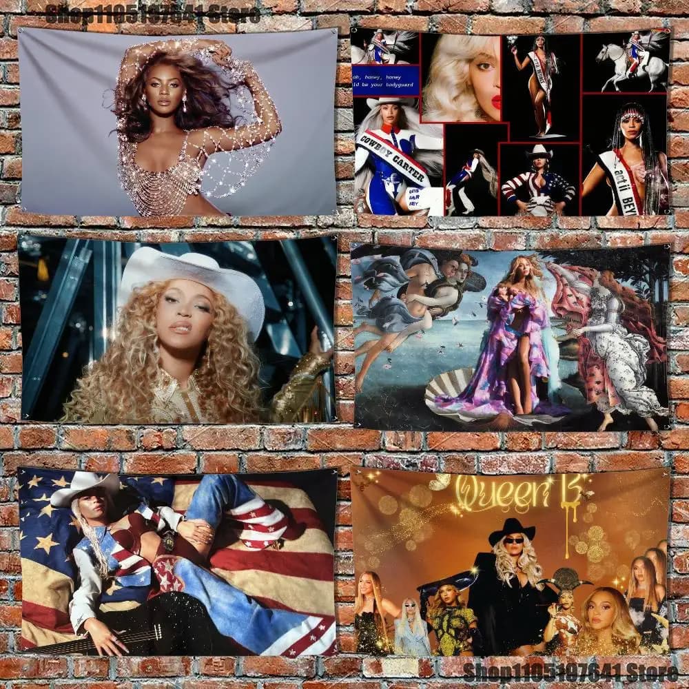Singer B-Beyonce Cowboy Flag Tapestry Banner For Bedroom Outdoor Living Room Restaurant Bar Wall Decor Party
