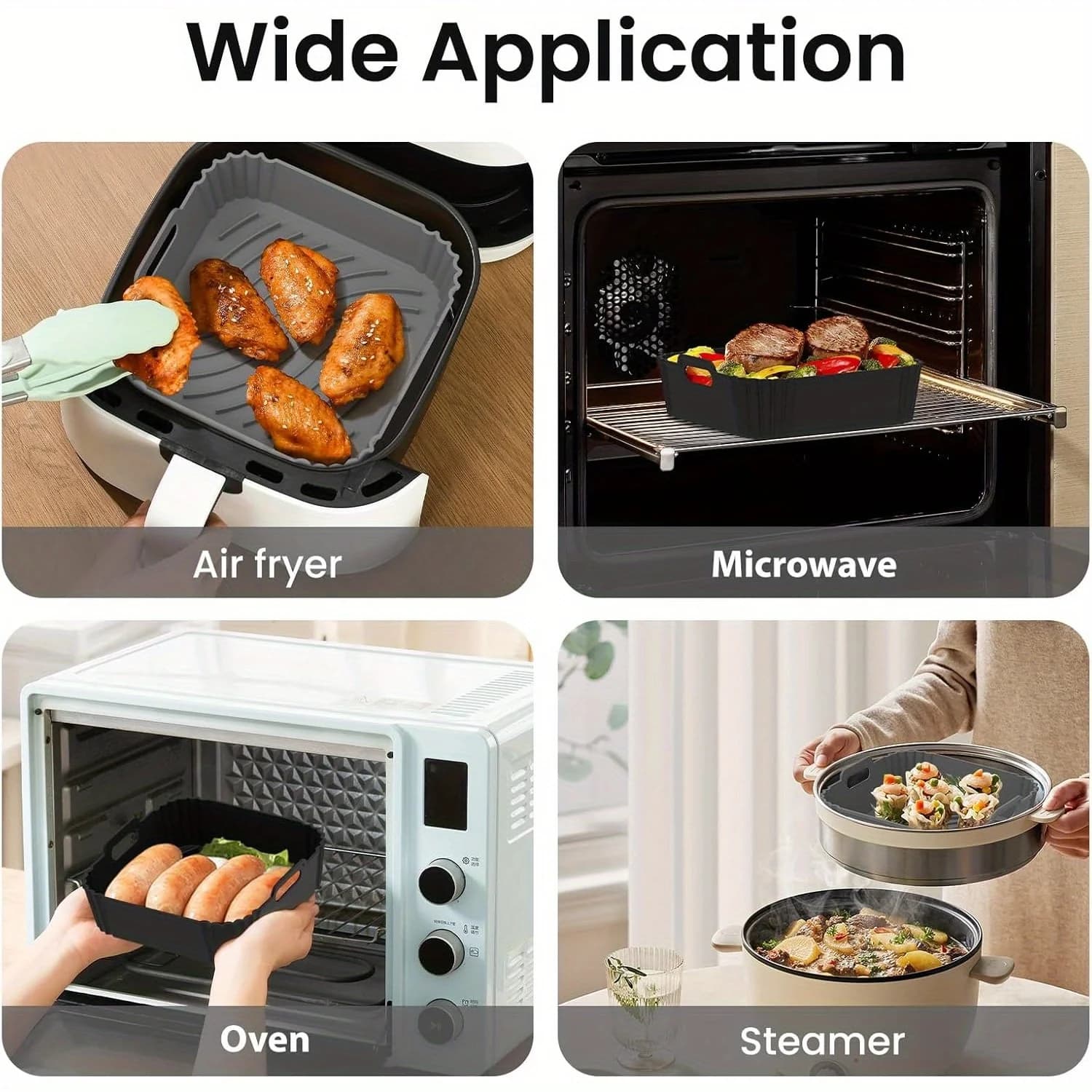 Fodere in silicone per friggitrice ad aria, rivestimenti quadrati per friggitrice ad aria, rivestimenti in silicone per friggitrice ad aria riutilizzabili per 4-6 QT, sostituzione degli accessori per friggitrice ad aria