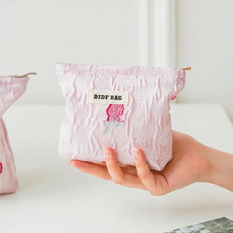 Borsa per cosmetici da donna rosa chiaro, borsa per cosmetici di piccole dimensioni, borsa per gioielli, cerniera, custodia da viaggio portatile