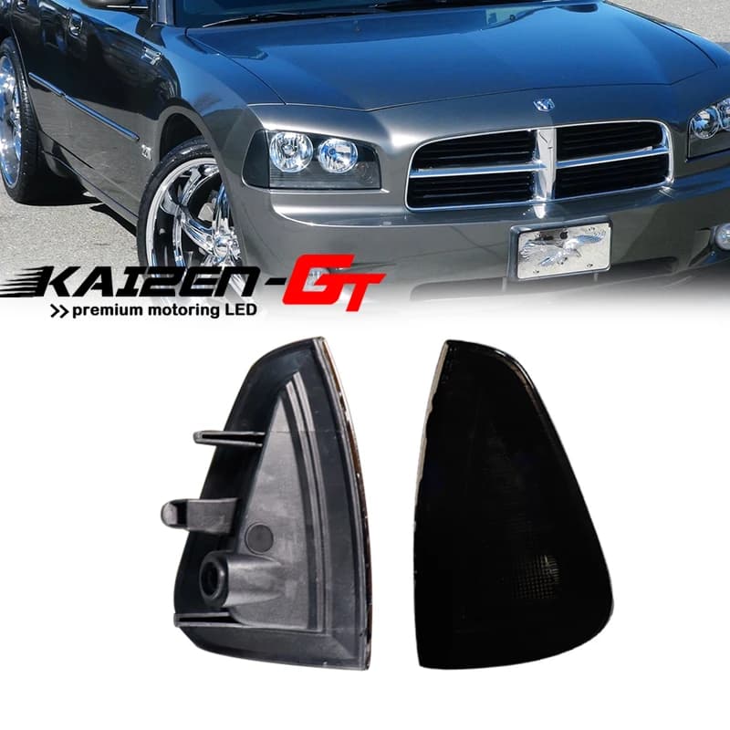 Kit di 2 Gusci per Indicatori Laterali Anteriori Auto con Lenti Fumé/Cromate per Dodge Charger 2006-2010, Senza Lampadina/Portalampada