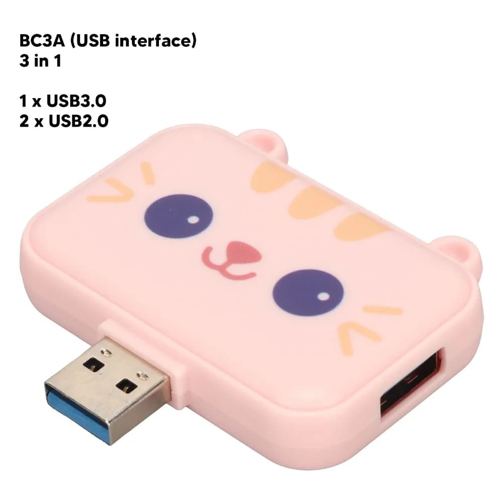 USB Hub 3 in 1 Multifunction Easy to Transport, Plug and Play, Pink, USB to USB 3.0 and 2 USB 2.0 to Keyboard