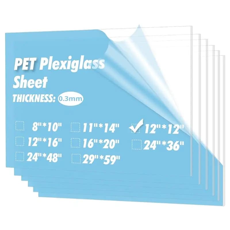 ABRU-12-Pack 12X12" PET/Plexiglass Sheets Transparent Clear Flexible Plastic Sheet Panels Craft, Picture Frames, Sign Blank