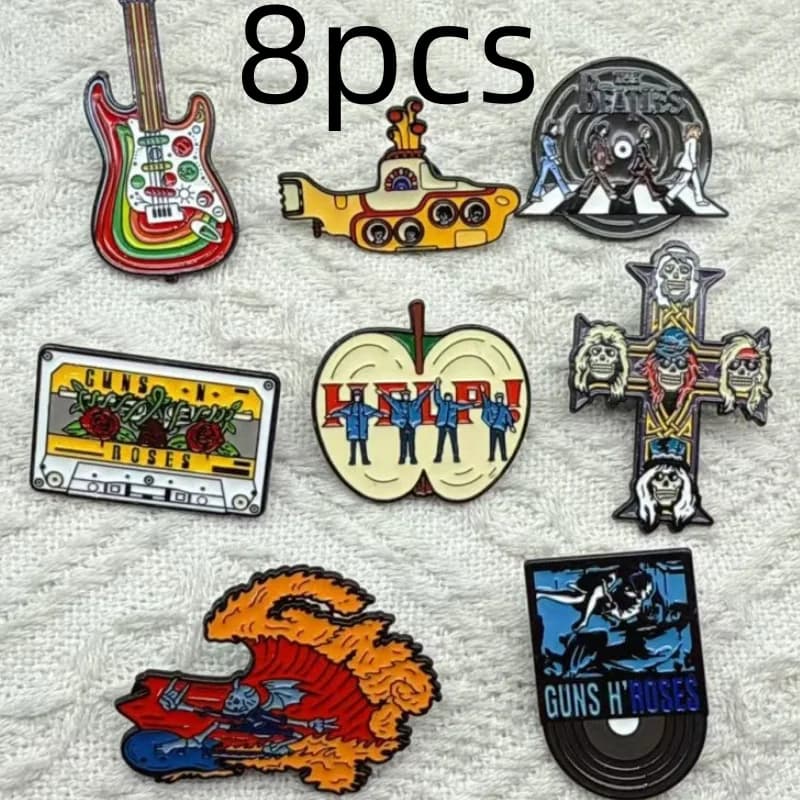 8 Pezzi Divertenti Spille a Forma di Teschio Musicale, Creativo Spillo Smaltato a Forma di Teschio con Chitarra ed Erhu, Distintivo in Metallo, Accessori per Zaini, Abbigliamento, Ciondolo per Portafoglio