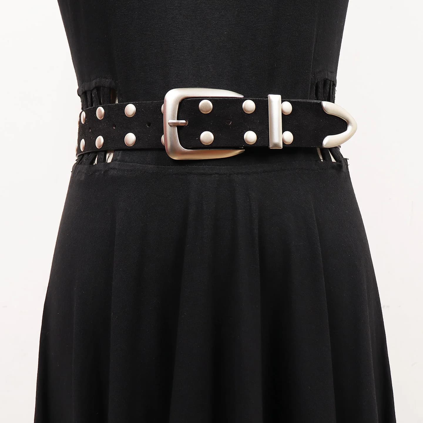 Retro Solid Color Suede Waist Rivet Belt Ladies Niche High-Grade Feeling Punk Belt With Skirt Jeans Belt Accessories