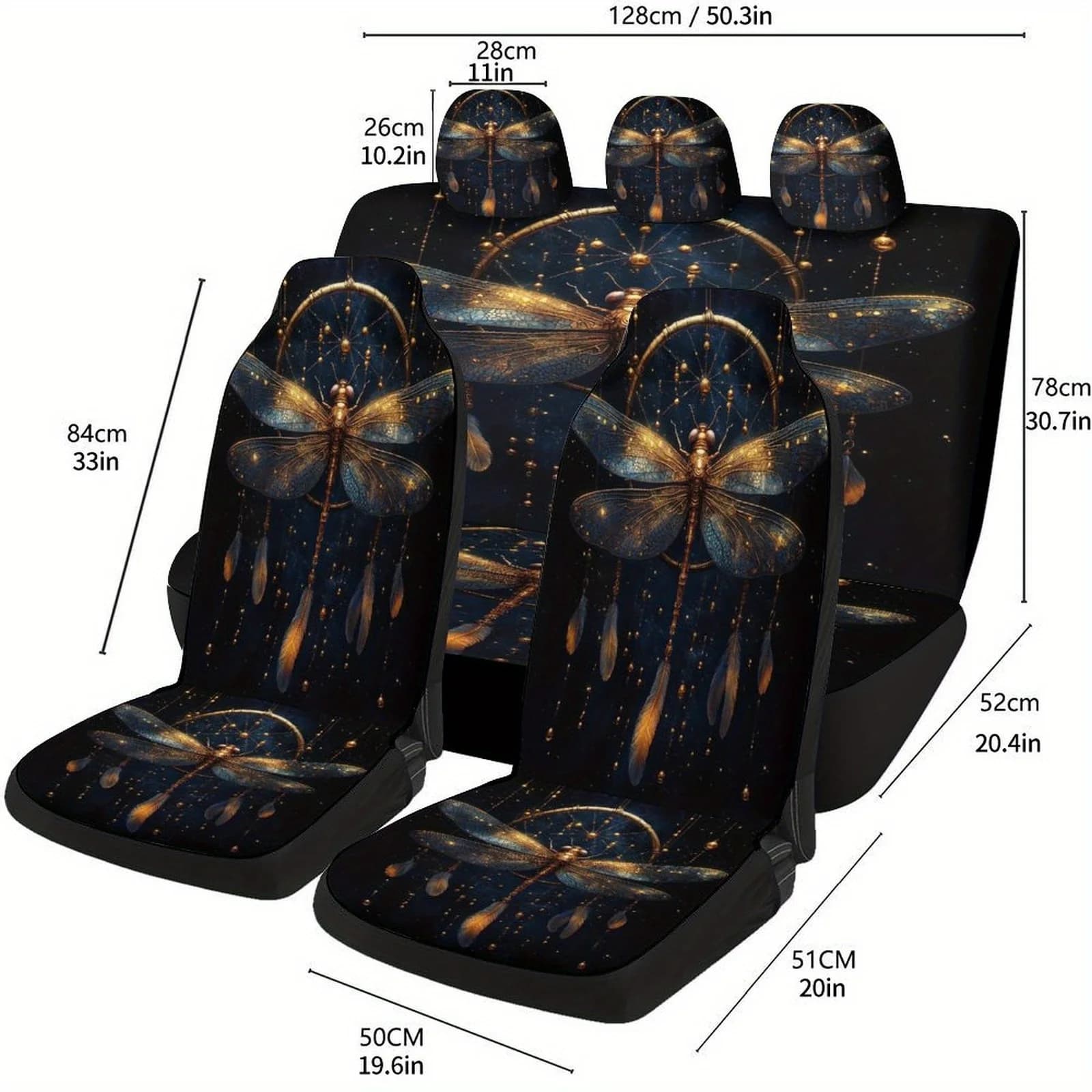 Dragonfly Dreamcatcher Themed Car Seat Cover Set For Most Cars, Trendy Novelty Car Seat Protector Covers Full Set, Universal Car