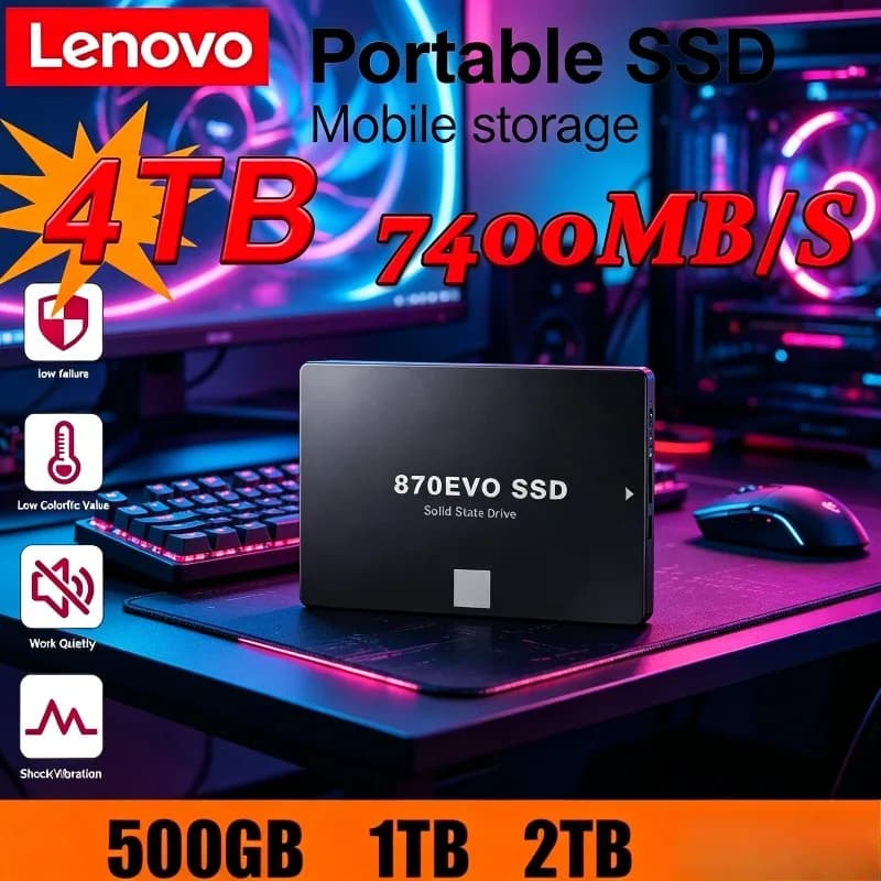 Lenovo 870 EVO per laptop, microcomputer, desktop, disco a stato solido SSD da 2,5 pollici, disco rigido interno HDD SATA3 1TB 2TB 4TB