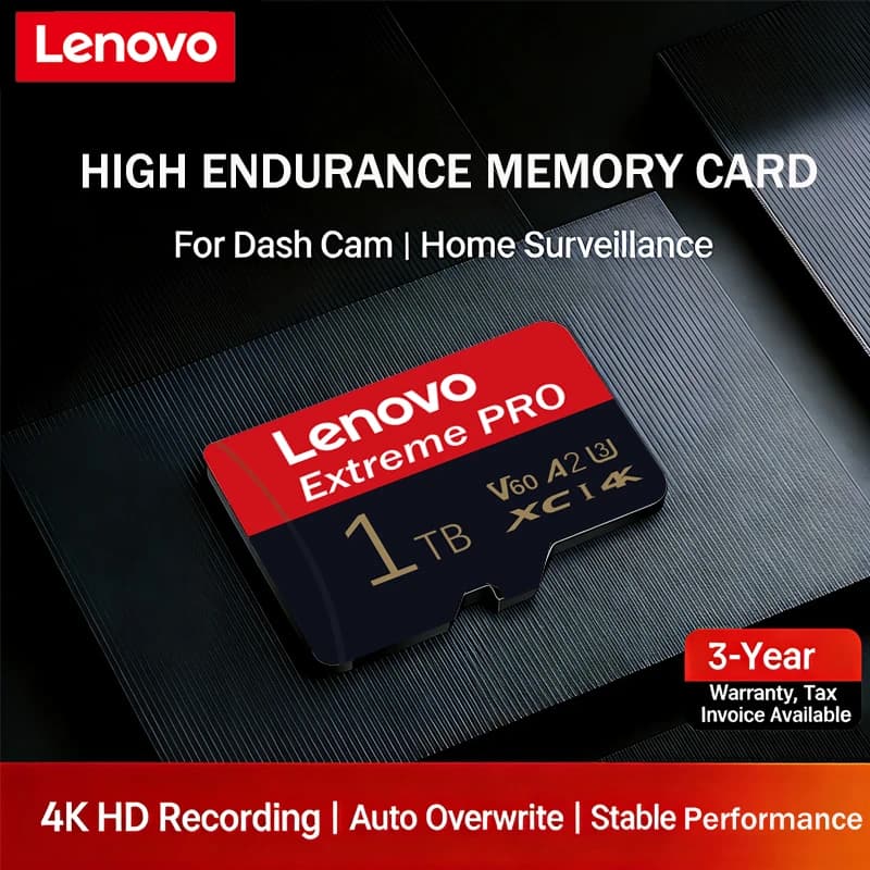 Scheda Micro SD Lenovo Extreme Pro U3 V60 ad alta velocità, schede di memoria SD da 512GB 256GB 128GB per telefono, laptop, fotocamera e monitoraggio.