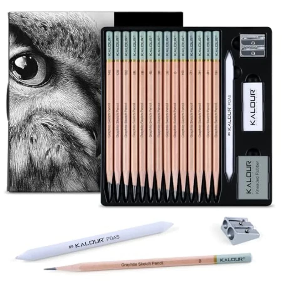 Piece Professional Sketch Pencil Set - Includes 5H to 14B Pencils, Vinyl Eraser, Kneaded Eraser, Sharpener and Paper Blending S
