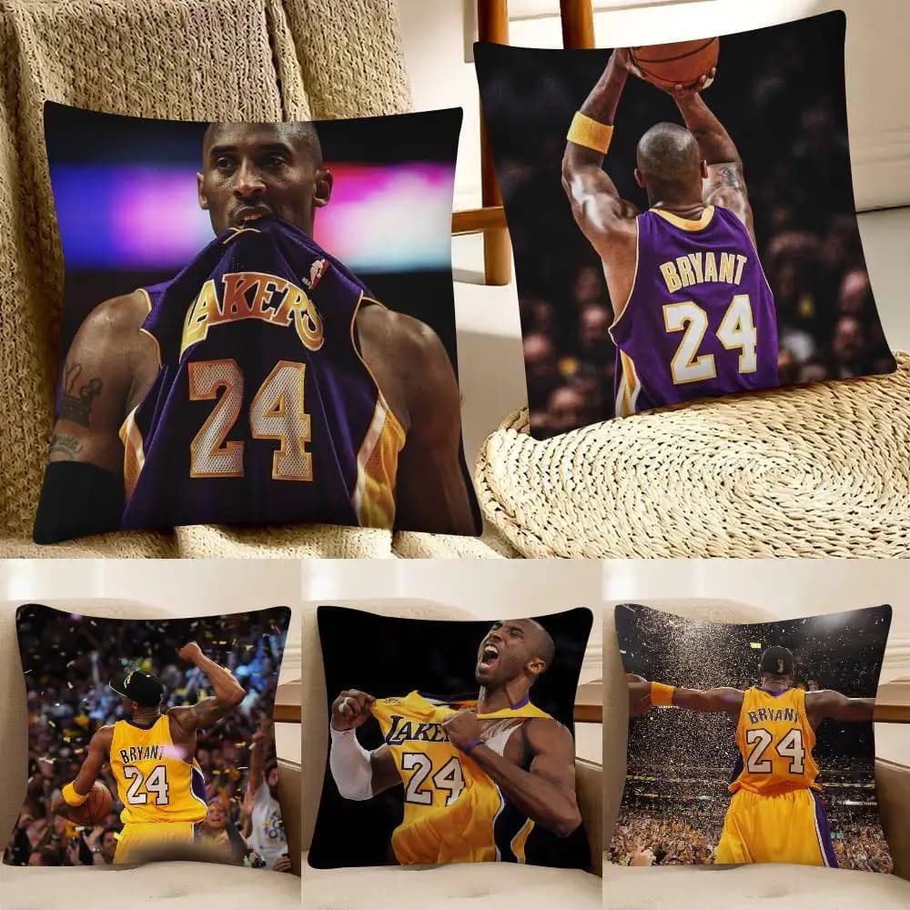 1 pcs Fashionable square pillow feder with K-kobeES print Basketball player, per bedroom, sofa, interior decoration, leisure