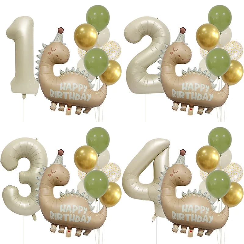 Set di palloncini con numeri in pellicola di alluminio con dinosauro color caramello opaco retrò Decorazione per feste di buon compleanno Sfondo per bambini Foto Prop