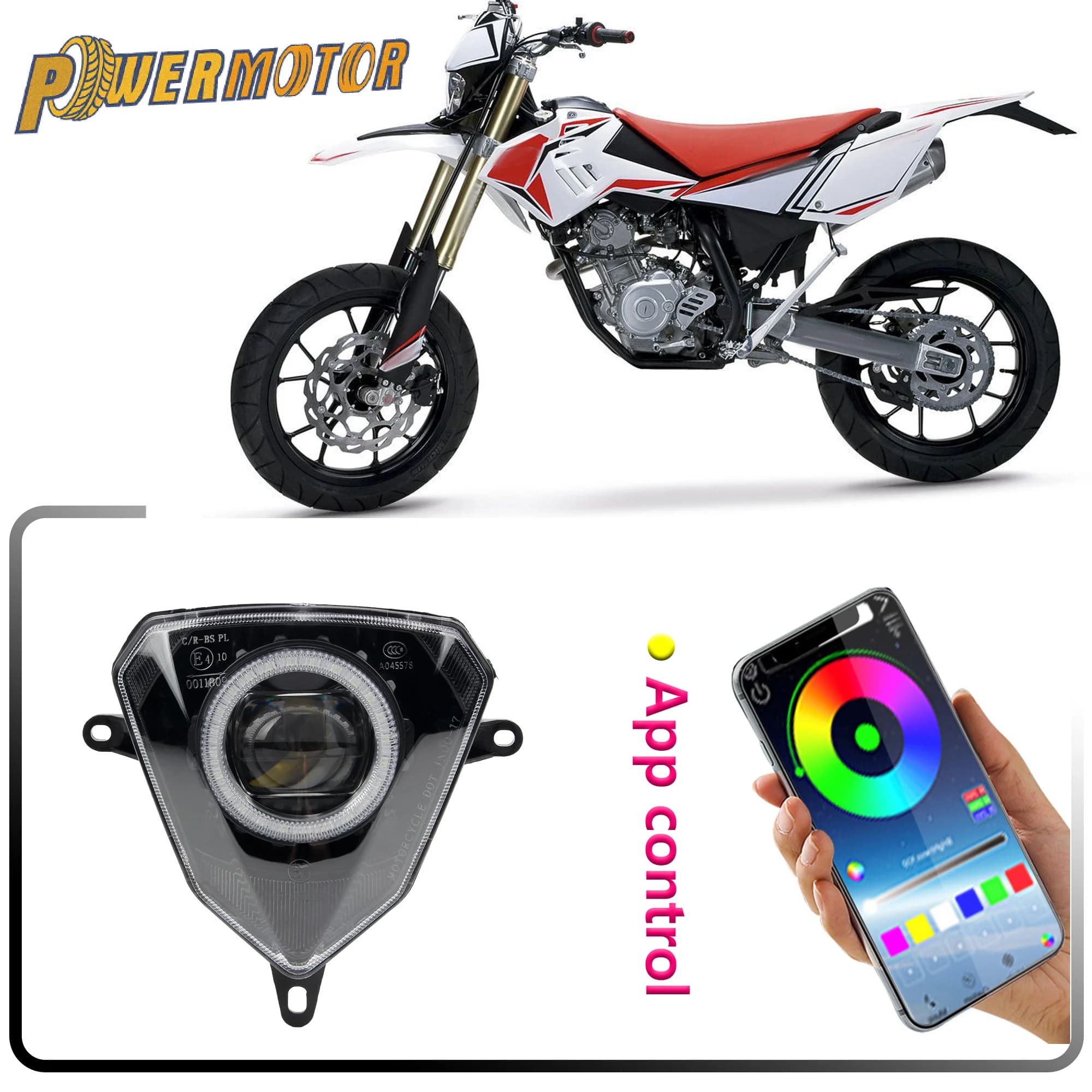 Faro LED per Moto Approvato E-Mark con Controllo App RGB per Beta RR 125-480 2010-2023 125-50 LC Xtrainer 250/300