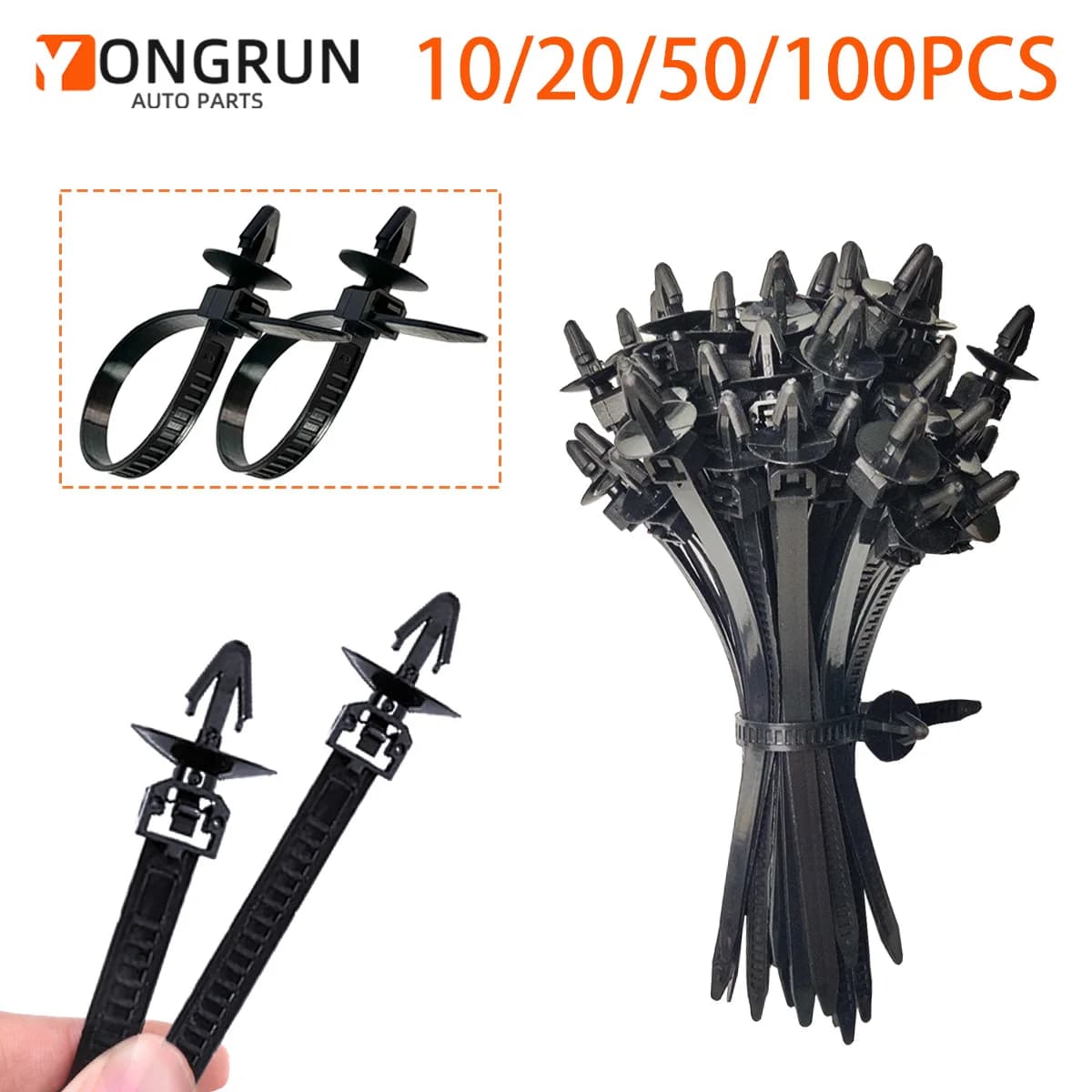 YONGRUN 10/20/50/100PCS Push In Zip Fascette Automotive Fastener Gestione dei cavi Fascette Nylon Zip Tie Clip di fissaggio Ricambi auto