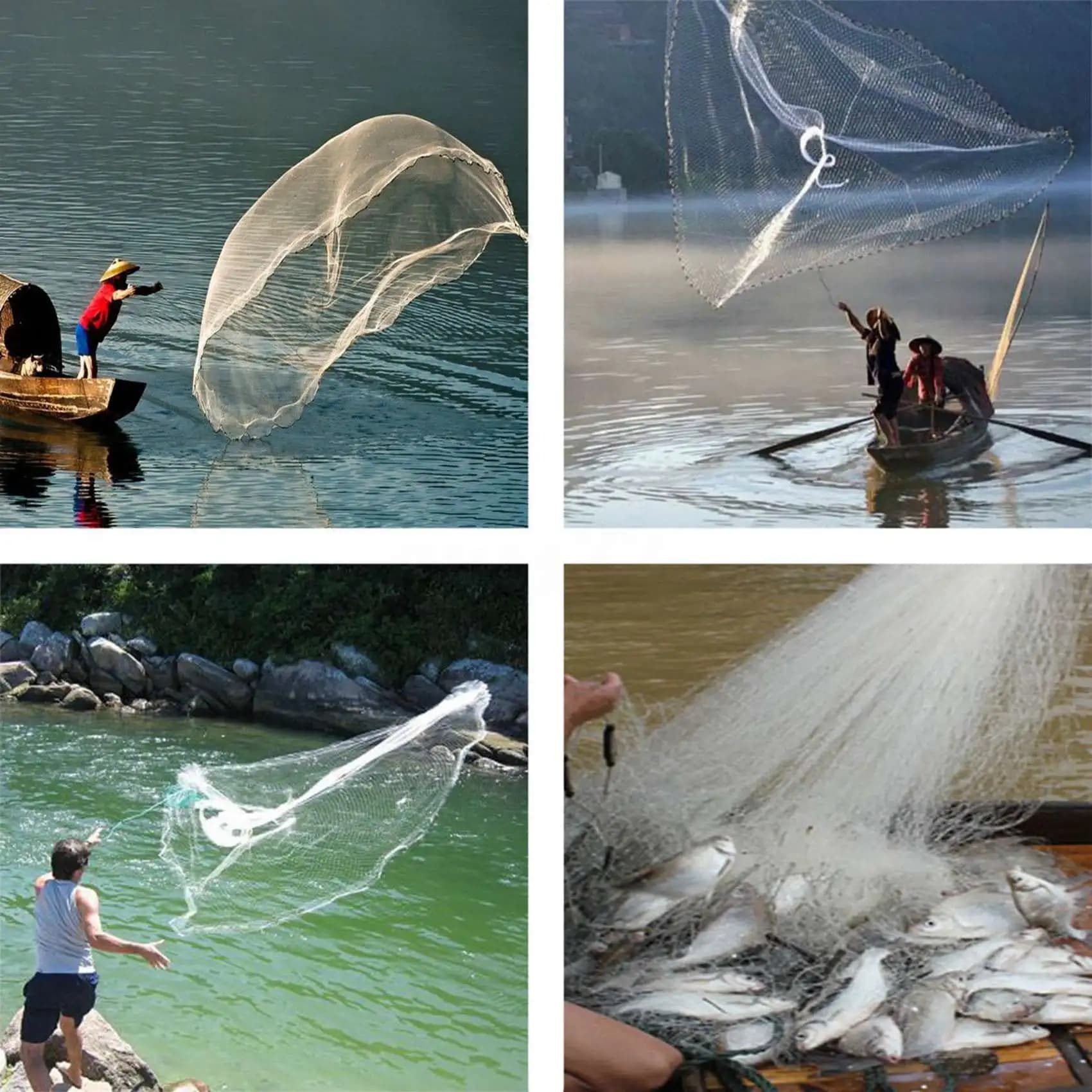 2 pezzi 8 piedi 2,4 m rete da pesca esca facile lancio a mano 3/4 pollici forte rete di nylon + zavorra