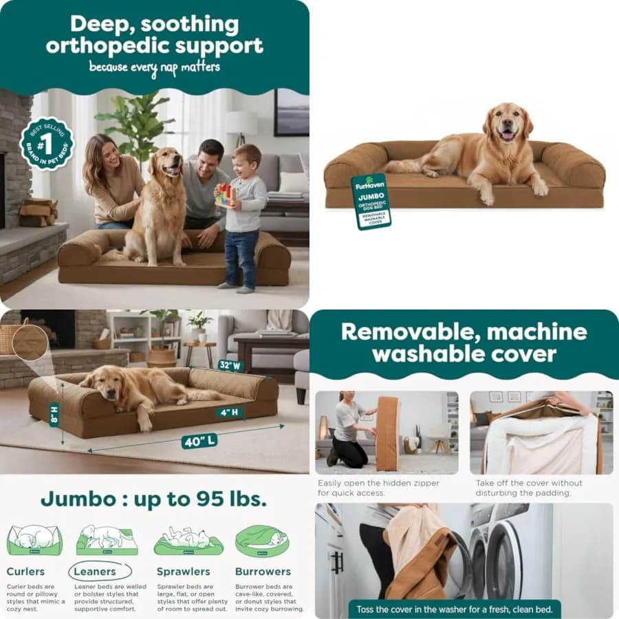 Cuccia ortopedica per cani con bordi rimovibili e rivestimento lavabile, per cani fino a 43 kg - Divano trapuntato - /XL