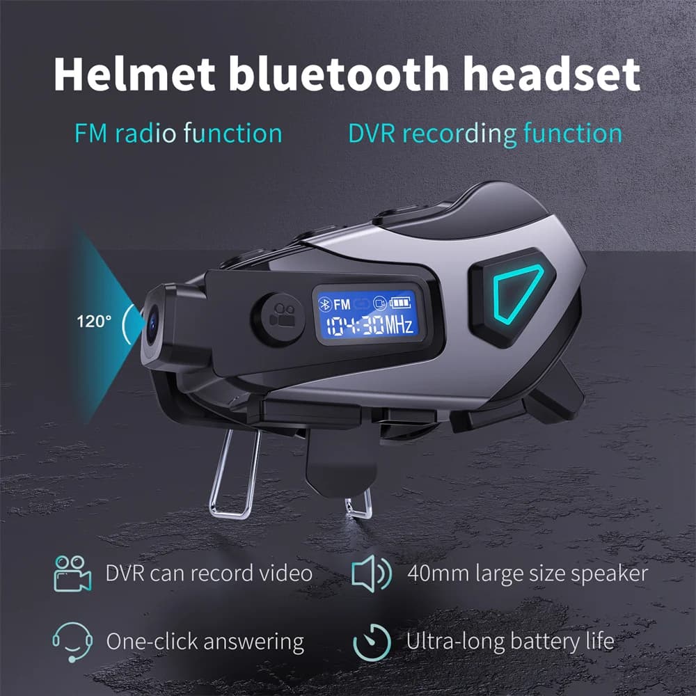 V5.4 FM + Bluetooth Casco Auricolare 1080P HD Video Moto DVR Obiettivo grandangolare Telecamera wireless Registratore moto impermeabile