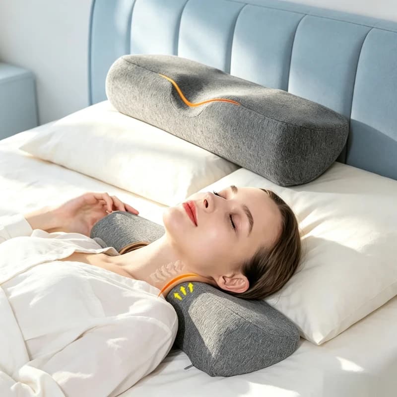 Slow Rebound Memory Foam Cervical Pillow Gray, Ergonomic Neck Support Cushion, Spine Correction Pillow for Single Sleep Use