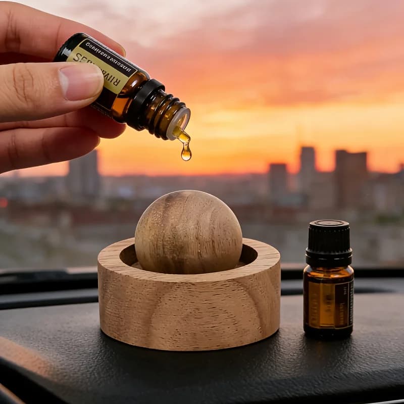 Wood Aroma Diffuser Ball with Base Essential Oil Diffuser Ornament Car Desk Fragrance Diffuser Home Office Decor Aromatherapy