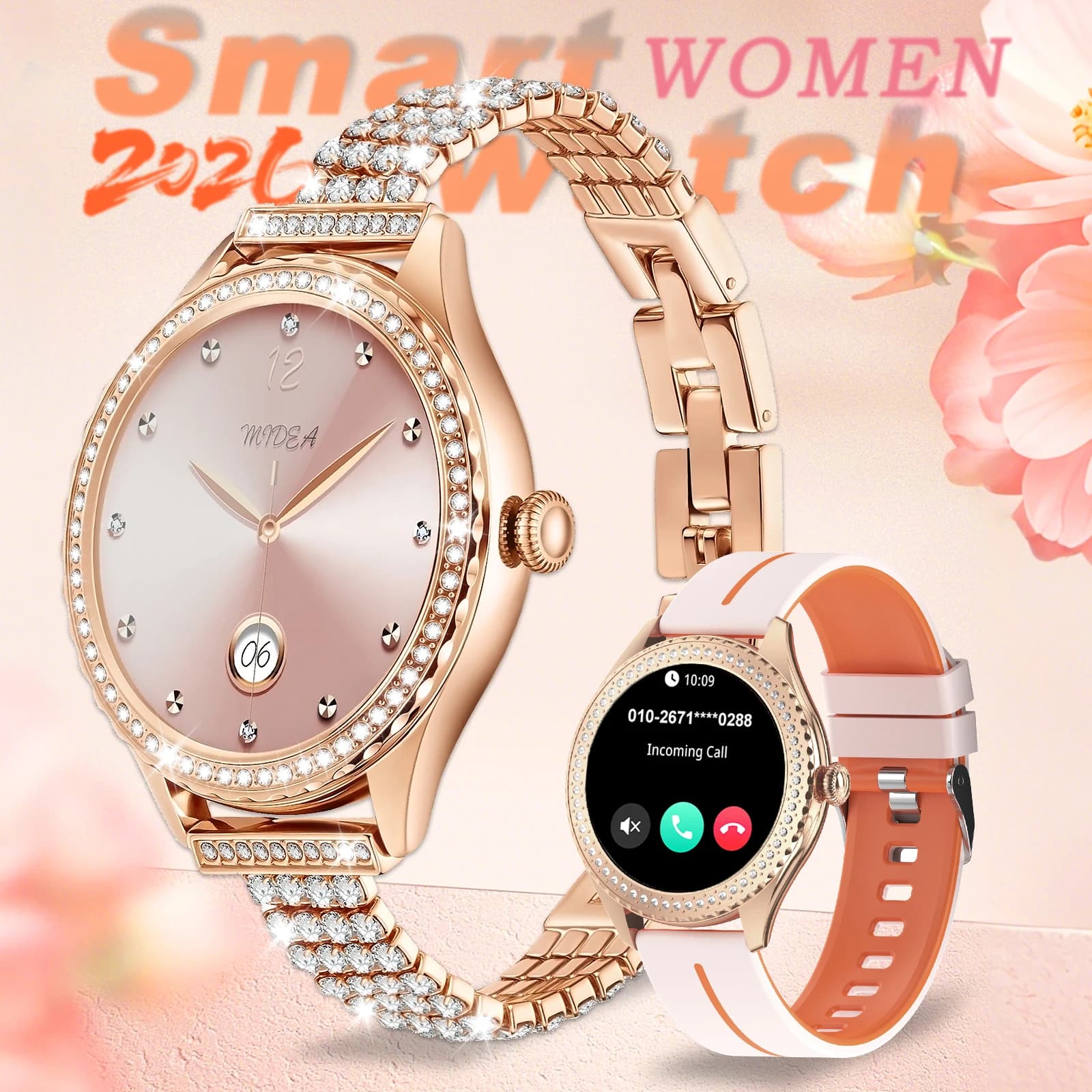 Questo raffinato smartwatch da donna supporta chiamate wireless, oltre 100 modalità sportive e monitoraggio della forma fisica. Presenta un contrasto musicale
