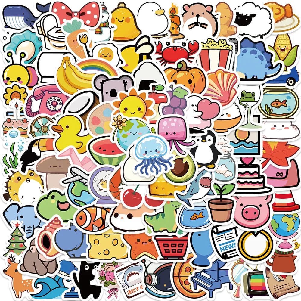 100 adesivi a tema Q Edition Mini Little Things, adorabili decorazioni a forma di cartone animato per quaderni, borracce e decorazioni murali