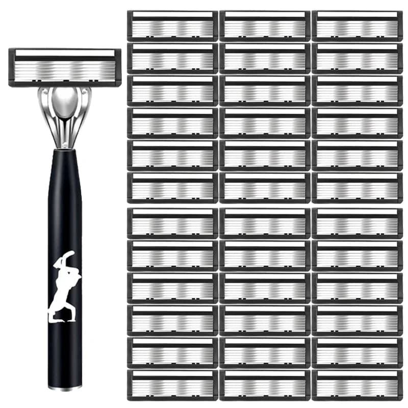 Rasoio di Sicurezza Premium a 6 Lame Fusion, Rasoio Manuale per Uomo, Strumento per la Cura della Barba, Manico Nero Testurizzato, Regalo di Compleanno