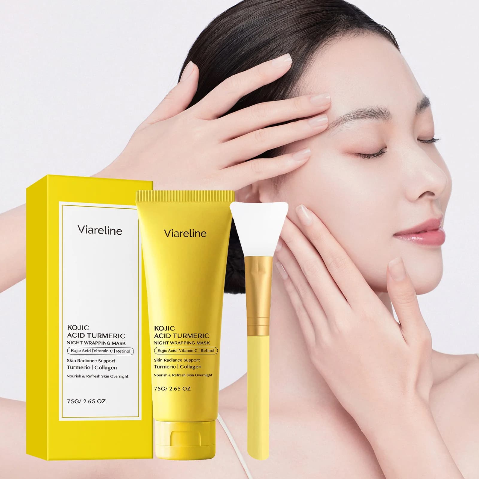 Maschera Peel-Off Illuminante con Collagene, Acido Kojico e Curcuma, per Pulizia dei Punti Neri, Controllo del Sebo, Levigatura, Riduzione dei Pori e Idratazione Notturna Nutriente