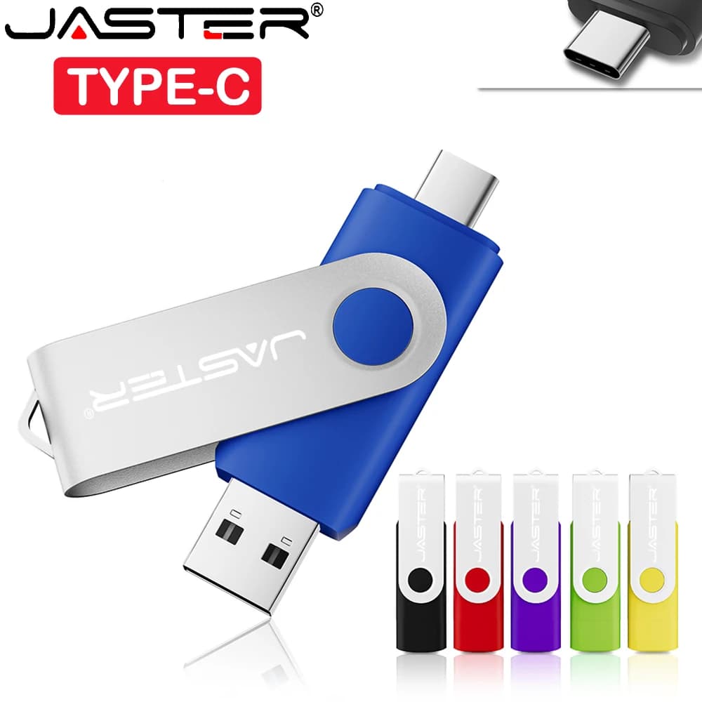 JASTER Business USB Flash Drive 128GB TYPE-C USB 2-IN-1 Memory Stick 64GB Pen Drive in metallo 32GB Memoria USB rotante 16GB 8GB 4GB