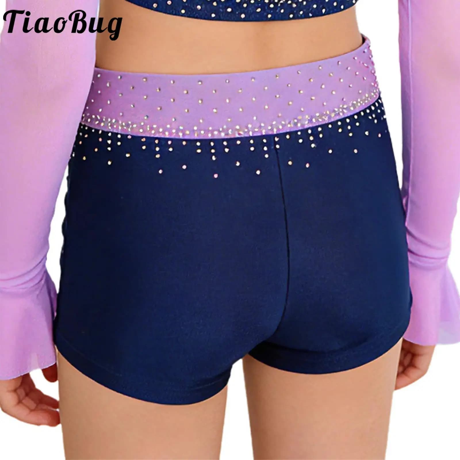 Pantaloncini da Danza e Ginnastica per Bambine con Strass Luccicanti, Elastico in Vita, Colori a Blocchi, Costume per Pattinaggio Artistico e Acrobazie