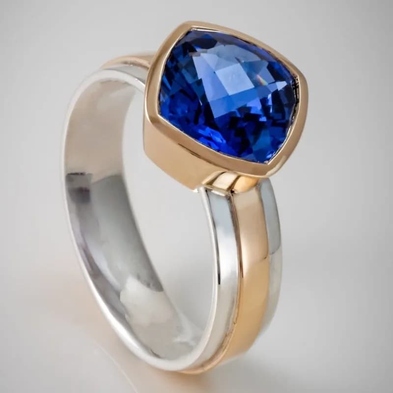 Vintage Fashion Women's Ring Simple Two Tone Design Inlay Blue Synthetic Zircon Ring Daily Commuting Dating Vacation Jewelry