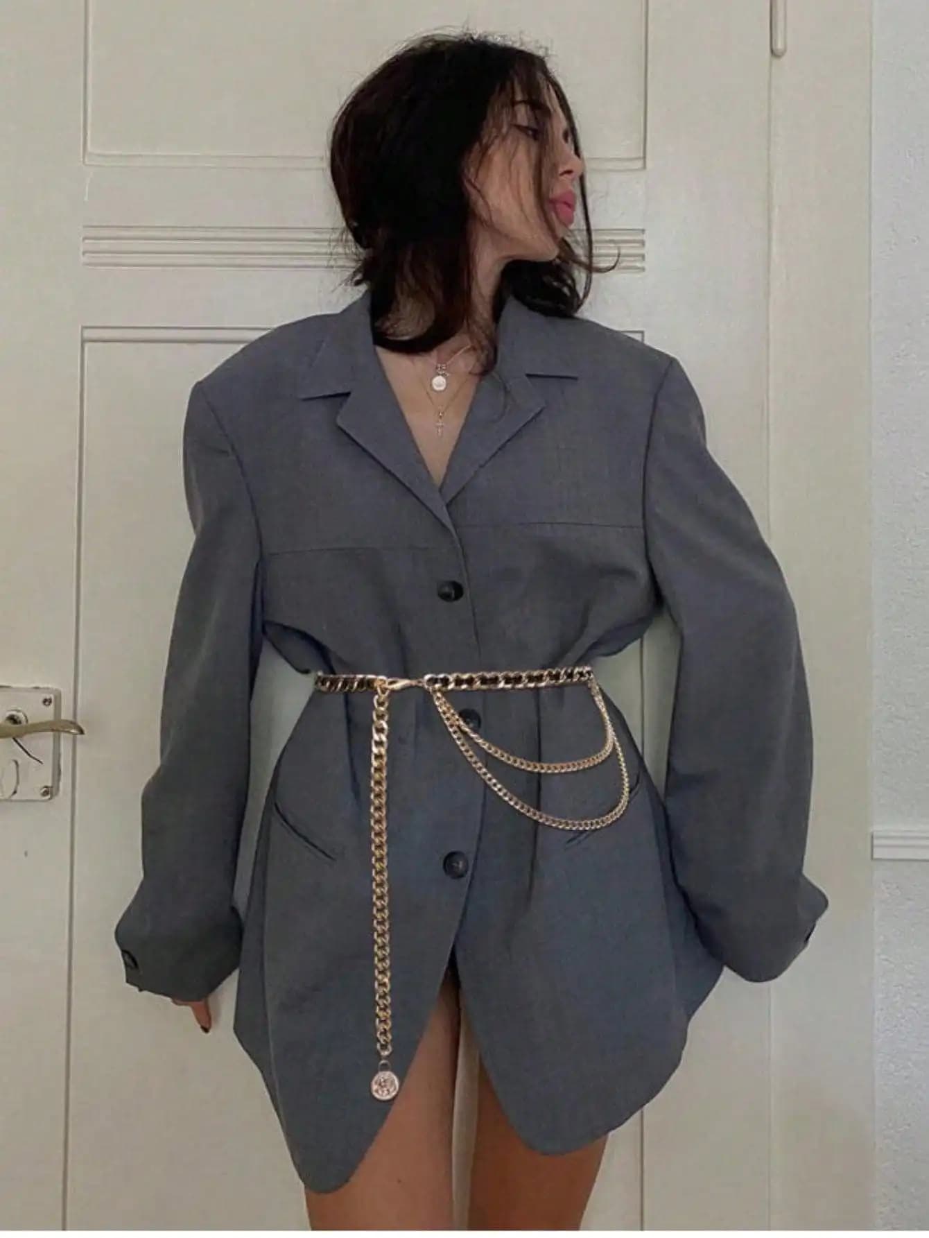 Women's Golden Chain Belt for Dresses and Blazer, Fashion Decorative Chain for Nails with Pendant