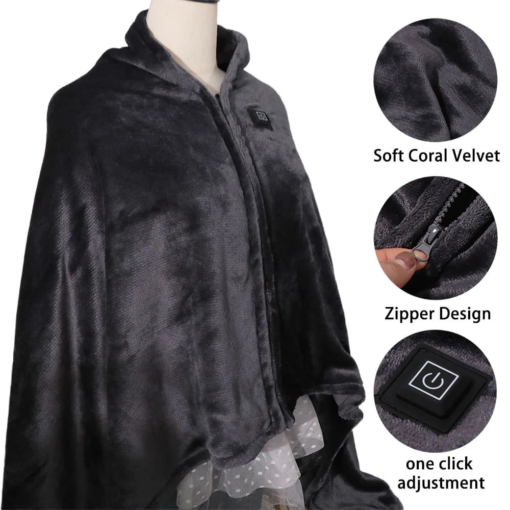 Coral Velvet Heating Blanket 3 Heated Level Fast Heating USB Heating Shawl Wearable Design 8 Heated Areas Heated Mat Home Use