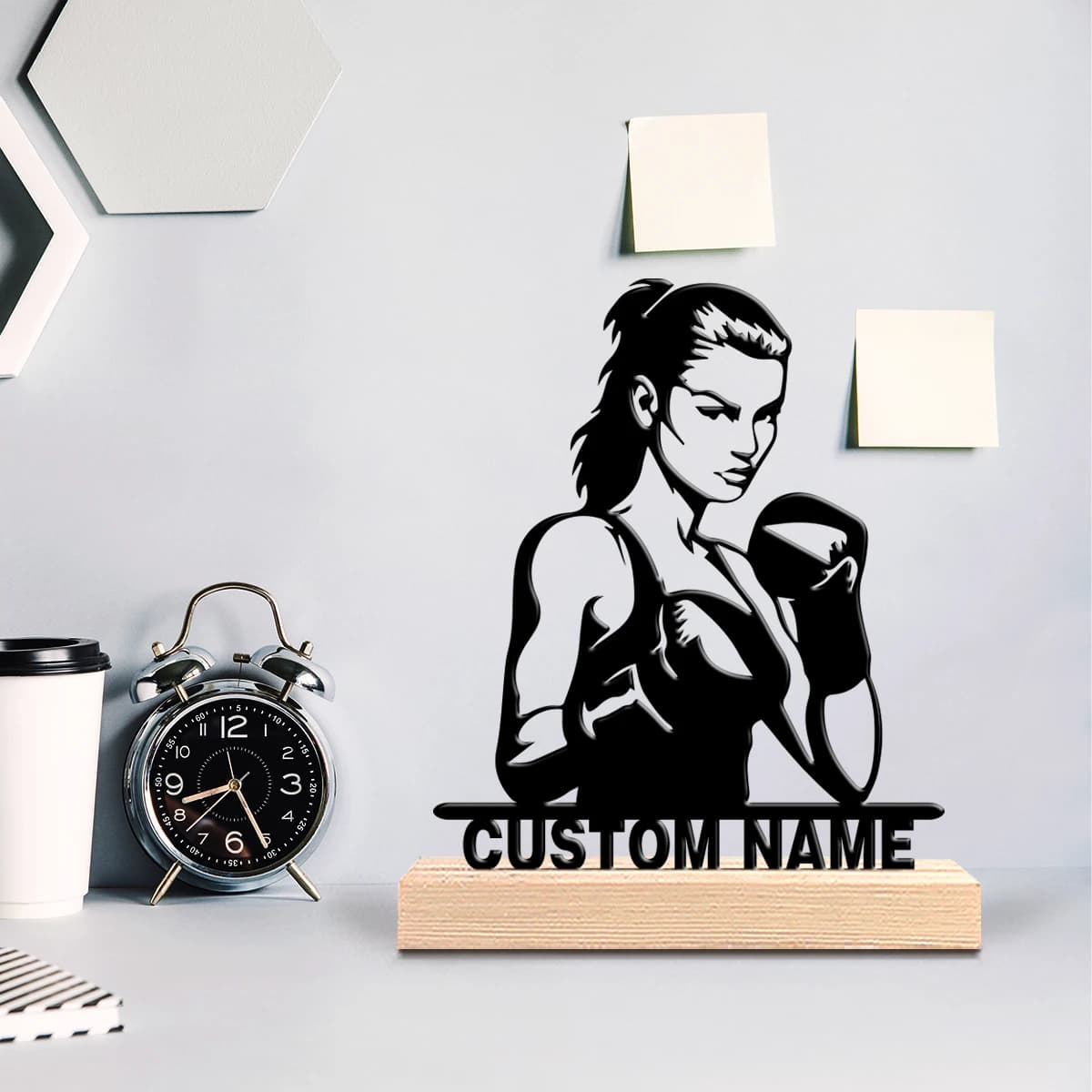 Boxeressa Custom Metal Statue with Wood Base, Table Decoration, Nautical Wall Art for Marinai