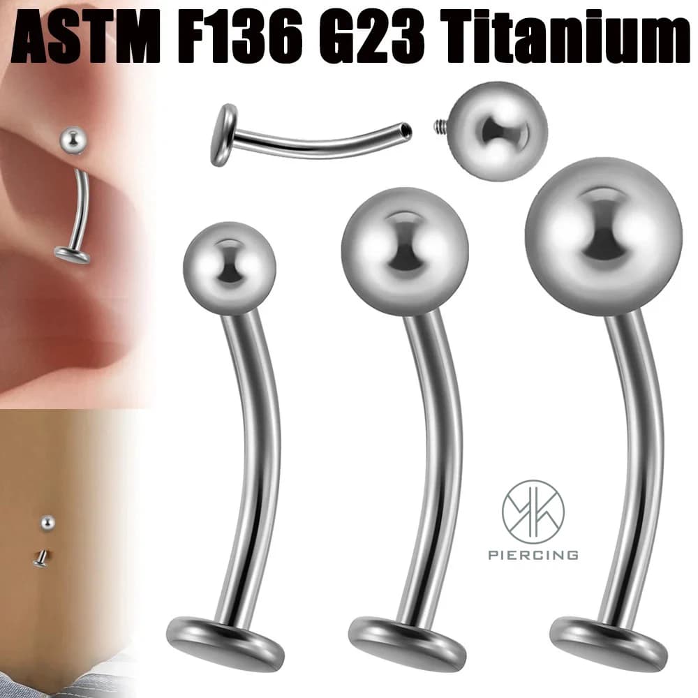 1PC G23 titanio 3/4/5mm sfera interna anello ombelico filettato pancia curva asta orecchino studs chic piercing corpo gioielli 16/14G