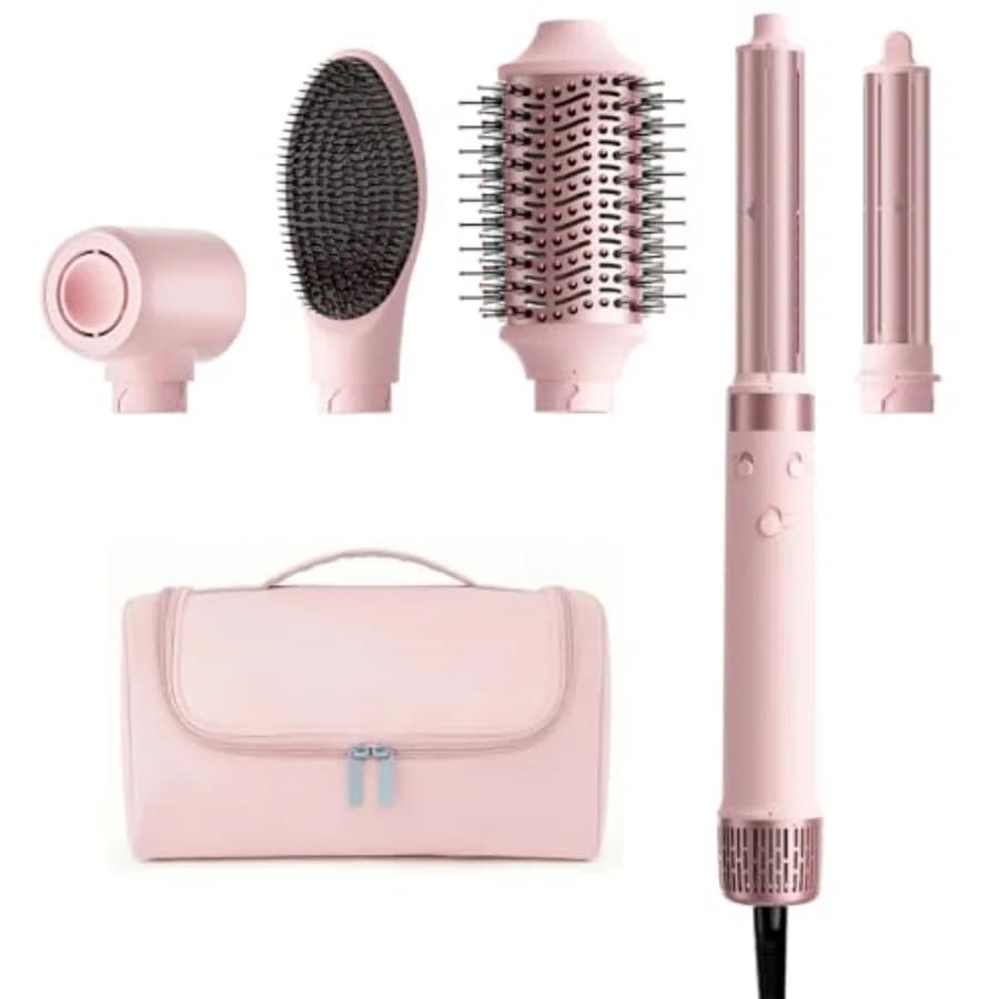 Spazzola Asciugacapelli a Doppia Tensione - Styler ad Aria Calda 5 in 1 con Arricciacapelli Automatici, Asciugatura Rapida, Lisciatura e Volumizzazione 100V