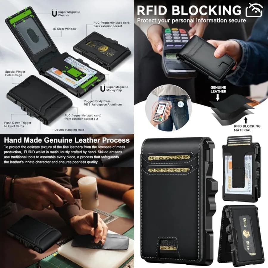 Portafoglio in Vera Pelle per Uomo: Portafogli Sottili Minimalisti con Clip per Banconote e Protezione RFID - Porta Carte di Credito Intelligente con Apertura a Scatto per Tasca Frontale