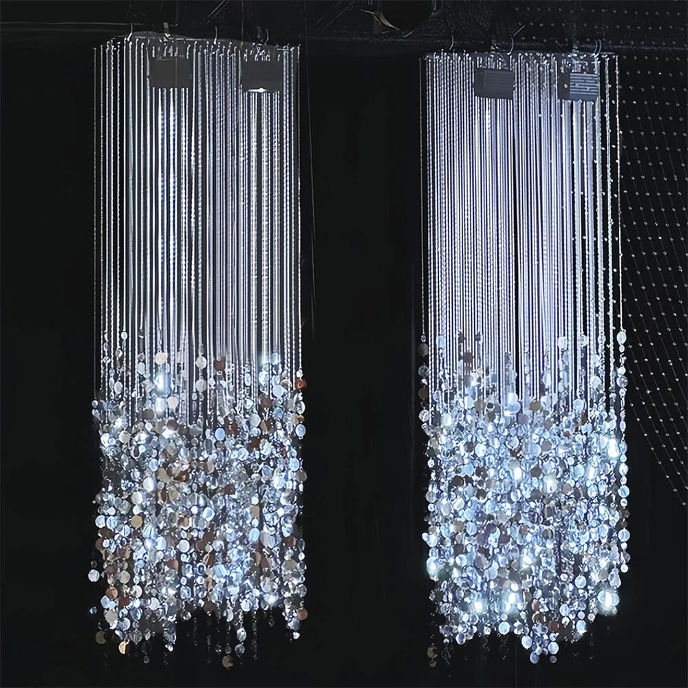 Set di ciondoli in argento con tenda di perline di cristallo acrilico lucido - Ornamento da appendere al soffitto della sala nuziale per la decorazione dello sfondo del palco