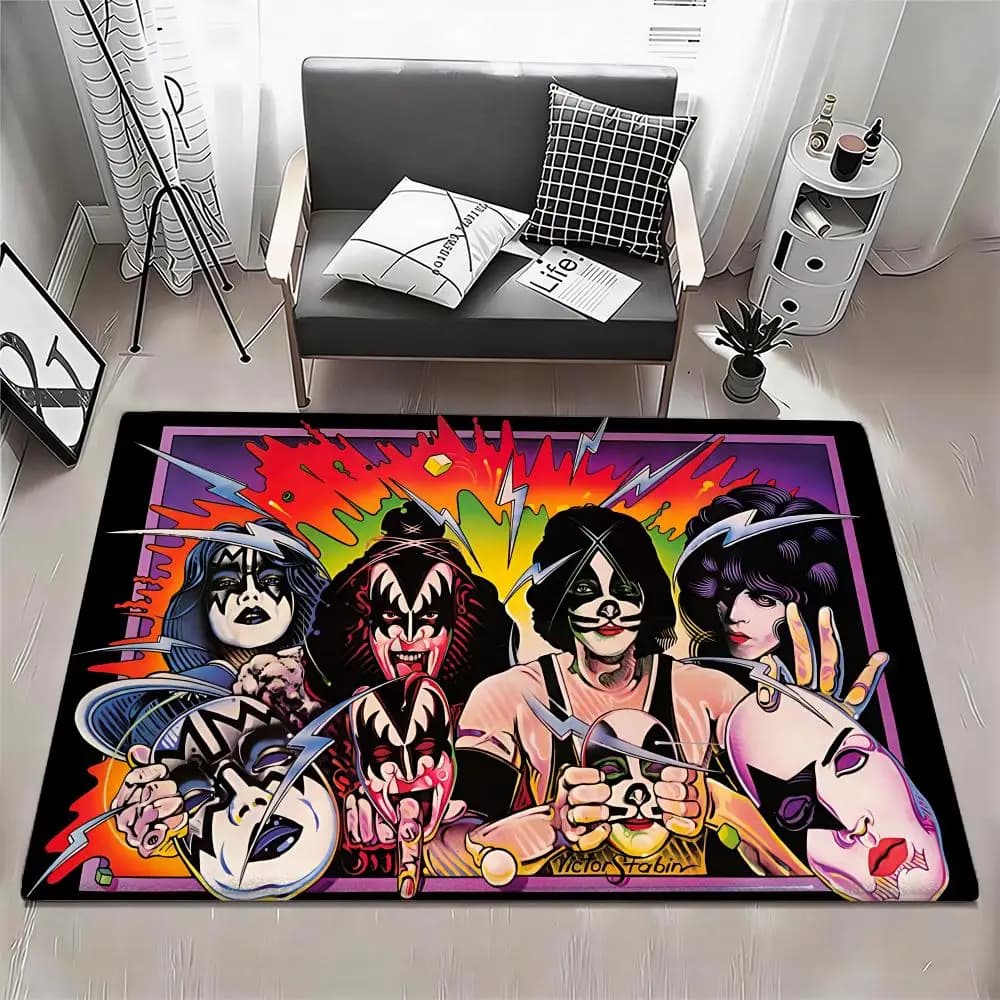 Tappetino da pavimento Rock Band Kiss Kraft Eco - Tappetino in flanella antiscivolo inodore per interni, tappeto morbido in peluche corto per la casa