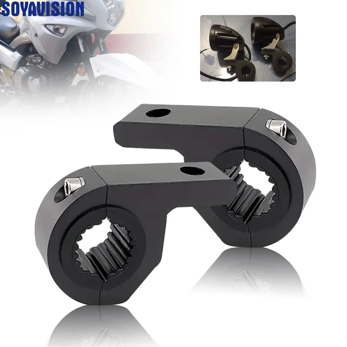Black Motorbike Head Bracket Spotlight Tube Clamp Bumper External Lamp Holder Support Adjustable 22mm-32mm Bumper Mount Clamp