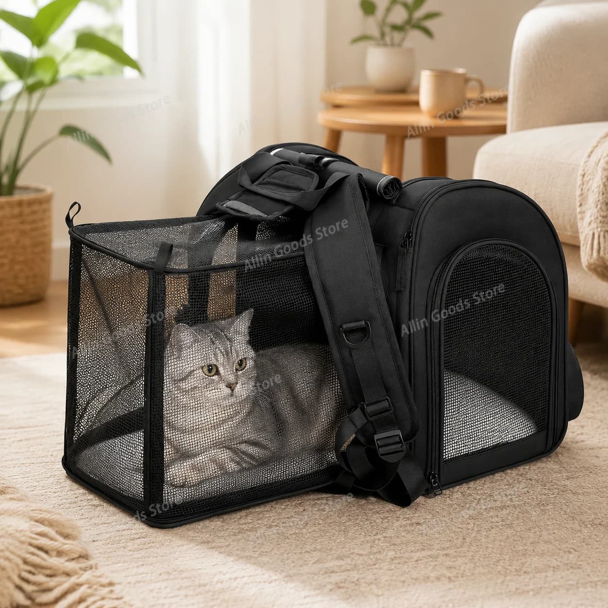 Portable Pet Carrier Backpack Expandable Breathable Mesh Travel Bag For Small Dogs Cats Car Fits Up To 8kg Brown