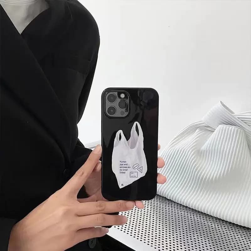 Custodia Trasparente a Sacchetto per iPhone 15 14 13 12 11 Pro Max 17Air 16 Pro, Cover Antiurto Minimalista con Sfondo Nero