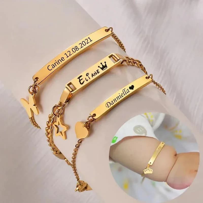Customized Bracelet With Customized Name For Kids Stainless Steel For Boy And Girl, Birthday Gift For Newborn Bracelet With Laser Engraving