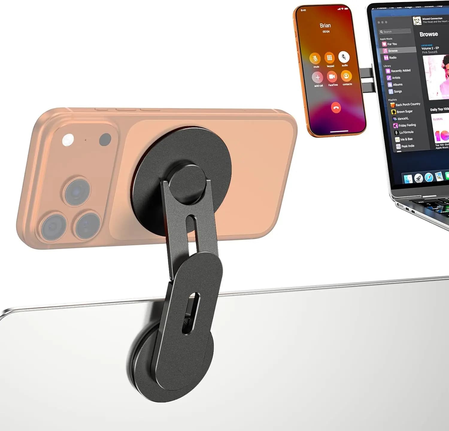 Magnetic Laptop Mobile Phone Stand, Metal Mobile Phone Holder Compatible with MagSafe iPhone Series, Side Phone Holder for Tesla