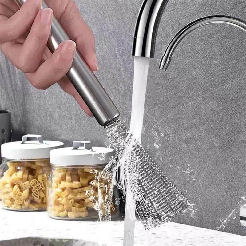 Spazzola per Pulizia Cucina in Acciaio Inox G6 Resistente con Gancio e Manico Robusto